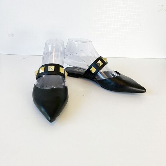 Michael Kors Wren Studded Slip On Leather Flats Black Pointed Toe Women’s Size 6 - Picture 13 of 13